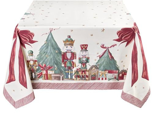 NUVOLE DI STOFFA Tovaglia copritavolo rettangolare natalizia con schiaccianoci e fiocchi in cotone Christmas Carol 4 varianti (1pz) 100x100cm