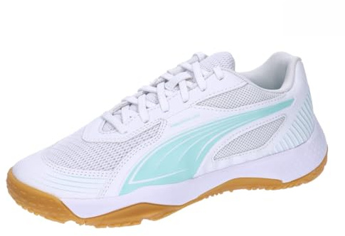PUMA Unisex Kinder Solarflash Iii Jr Indoor Court Shoe, Puma White Electric Peppermint, 32 EU