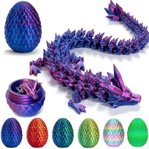 YILCER Drachenei mit Drache , 28,5 cm Dragon , 3D Gedruckter Drach , Drache im Ei , Tischdeko und Partygeschenk für Kinder und Jugendliche. (Laserviolett)