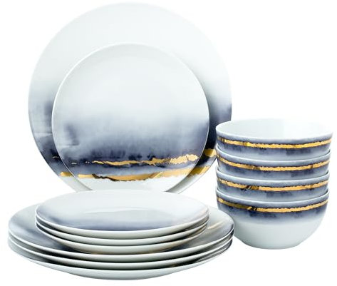 Joseph Sedgh Collection Servizio da tavola Lazuli, 12 pezzi, in porcellana, per 4 persone, blu e oro
