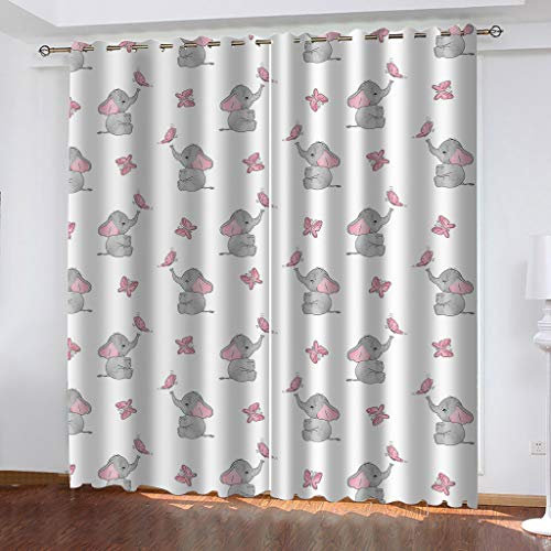 Thermovorhang Wohnzimmer Modern, 3D Cartoon-Grauer Elefant Muster Vorhang Blickdicht Schlafzimmer, Verdunklungsvorhänge Kinderzimmer Fensterdekoration, Gardinen Küche Mit Ösen 2Er Set 160X150cm