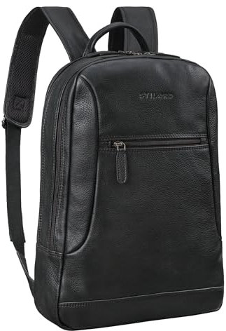 STILORD 'Bradley' Vintage Sac à Dos Cuir pour Ordinateur 15.6 Pouces Grand Sac College Femme Sac de Travail Homme Voyage Backpack D'affaires, Couleur:ossidiana nero
