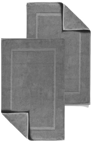 2 Piece Cotton Bath Mats Terry Toweling Bathroom Rugs 1000 GSM Super Soft and Absorbent Floor Mat, Bathroom Shower Mat Set (Cotton, Charcoal Grey)