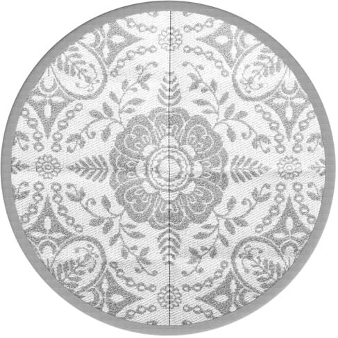 vidaXL Outdoor Teppich, Gartenteppich Rund Beidseitig, Balkonteppich Terrassenteppich UV-beständig, Teppich für Balkon Terrasse, Hellgrau Ø120cm PP