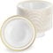 MATANA 100 Premium White Plastic Bowls with Gold Rim, 360ml - Elegant, Sturdy & Reusable - Soup & Dessert Bowls for Weddings, Birthdays, BBQ, Buffets, Catering, Parties