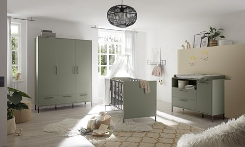 möbelando Babyzimmer-Komplettset >Ole< (3-teilig) in Pine Green matt
