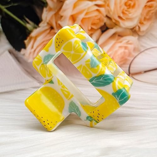 Schöne gelbe Zitronen-Geometrie-Haarspange für Damen, mit Früchten, bedruckt, Pferdeschwanz, große Haarklammer, elegante Haarnadel, Sommer-Haarschmuck