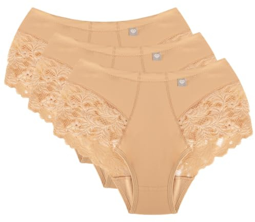 Wolbar Dame Slip Mit Hohem Bund Klassisch Elegant Netz Mesh Gummi Höschen Unterhose WB406, Beige,S