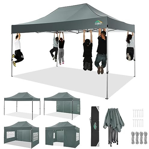 COBIZI 3x4,5 Pavillon Faltpavillon 3x4,5 Wasserdicht Stabil Winterfest 3.0, Gartenpavillon UV Schutz mit 4 Seitenteilen Festival Partyzelt Sonnenschutz Pavillon, Grau