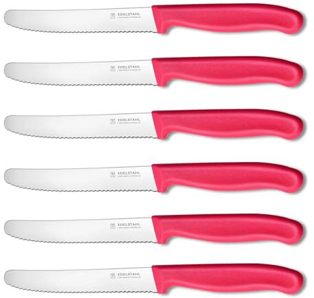 targzier Tafelmesser 22.4 cm, Hochwertige Frühstücksmesser 6 Stück,Brotzeitmesser mit Wellenschliff,Kunststoffgriff,Rostfreier Stahl Schneidemesser,Extra Scharfe&Spülmaschinenfest,Pink