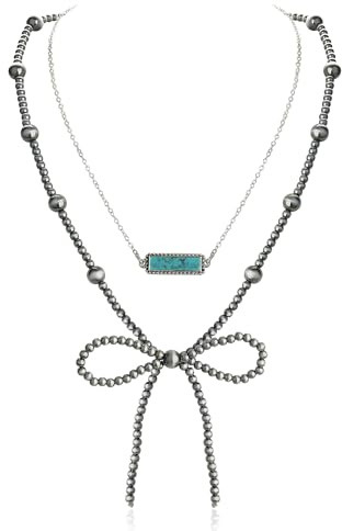 Navajo Perlen-Halskette mit Schleife, Westernschmuck für Damen, Cowgirl, Türkis, Schmuck, Kunststoff, Kein Edelstein