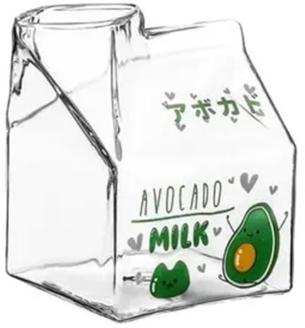 MAKIVI Taza de Cristal Cuadrado de Cartón de Leche Kawaii de 350ML, Resistante al Calor, Linda Fresa, Melocotón, Taza de Almuerzo, Taza de Pudín, Botellas de Leche, D