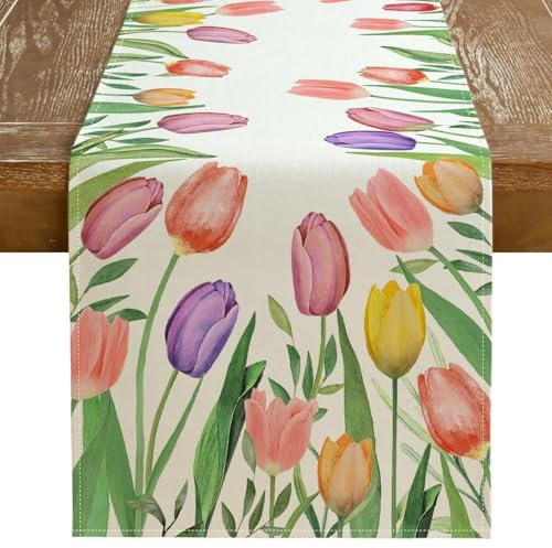 Blumen Tischläufer, Frühling Tischläufer, Modern Sommer Tischläufer, Frühling Esstisch Dekoration, Küche Esstisch Dekoration, 33x183 cm (C)