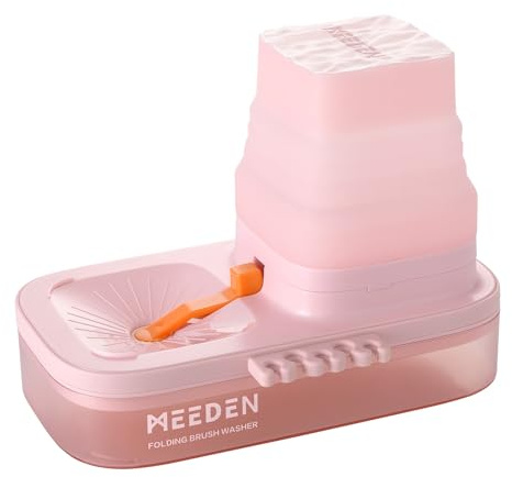 MEEDEN Limpiador de pinceles de pintura portátil: enjuague de pinceles con soporte de silicona de 5 ranuras, arandela de cepillo para acuarela acrílica y pinturas a base de agua, rosa