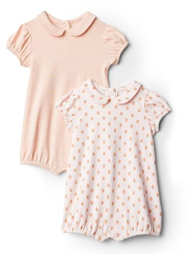 Amazon Essentials x Sofia Grainge Baby Girls' Cotton Short-Sleeve Romper Suit with Peter Pan Collar, Pack of 2