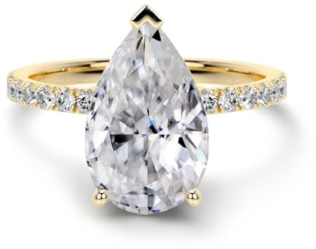 YDD 9ct/14ct/18ct Solid Gold Moissanite Engagement Rings for Women, 1-3CT Center Round/Oval/Pear/Radiant Cut Bridal Set Silver Wedding Anniversary Promise Band for Her Wife Girlfriend (Pear Cut)