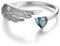 Kerraom Verlobungsring Feder Ring Silber 925 Damen Engel Flügel Ring Herz Zirkonia Verstellbarer Offener Ringe für Frauen Mädchen Damenring Echt Sterling Silber 925