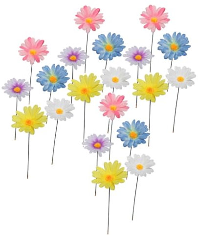 LOLPALONE 20 Stück Gartenblumen aus Metall, Gartendekoration mit Blumen, Dekoration mit Stäbchen für Rasen,