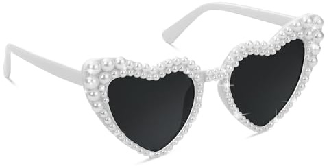 YUNHENTONG Herz Sonnenbrille, Herzsonnenbrille, Herz Sonnenbrille Perle, Sonnenbrille Herz, Sonnenbrille Hochzeit, Retro Herz Sonnenbrille Perle, für Damenhochzeiten, Urlaubsparty-Accessoires