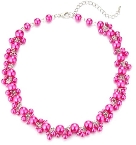 Bulinlin Perlen Kette Damen Perlen Statement Choker Kette Boho Bunt Modeschmuck Geburtstag Geschenke für Frauen(Fuchsia)