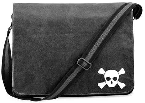 Huuraa Umhängetasche Pirat Totenschädel Geschenk | Messenger Bag mit Schultergurt 14 Liter Schultertasche Canvas Laptoptasche Geschenkidee Crossbody Tasche
