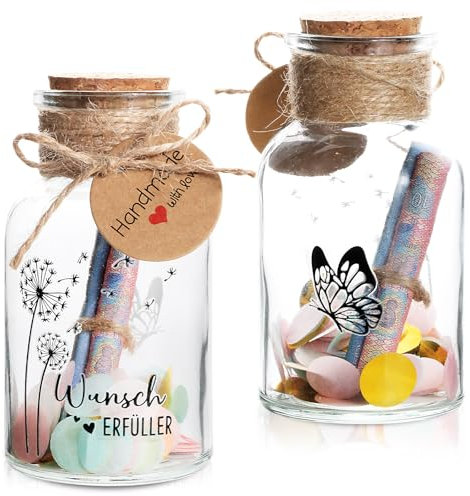 BOFUNX Wunscherfüller Geldgeschenke Verpackung Glasflasche mit Korken und Wunscherfüller Aufkleber Konfetti Streudeko Glückbring Viel Glück für Geburtstag Hochzeit Jugendweihe Prüfung Abschluss