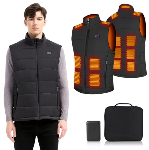 Amiable Heated Vest, Heated Gilet for Men, 15 Heating Pads, Lightweight Thermal Heating Jacket with 10000 mAh Rechargeable Battery Pack, 3 Temperature Levels Heated Body Warmer