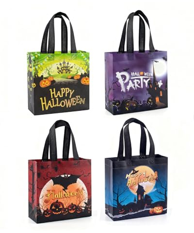 CULEB 4 Stück Halloween Geschenktüte Tasche,Halloween-Süßigkeiten Tüten aus Non Woven mit Griffen,Halloween Tüten für Trick or Treat Partyzubehör,Deko Kinderparty
