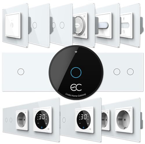 WLAN EC Schuko Steckdose Touch Lichtschalter Dimmer Wechselschalter Rollladenschalter | Glas Panel Glasrahmen | App Steuerung (2-Fach EC Lichtschalter)