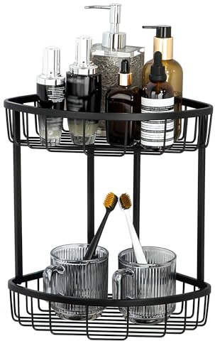 SAYAYO Corner Shower Caddy Bathroom Shower Basket SUS304 Stainless Steel | 2-Tier Corner Shelf Shower Organiser Storage, Matte Black Finish