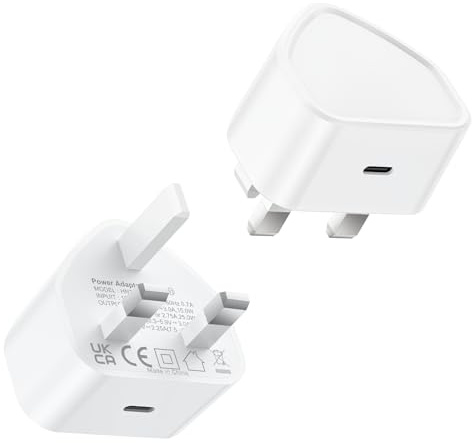 USB C Plug, 2-Pack 25W USB C Plugs UK Fast Charger for Apple iPhone 17 16 15 14 13 12 11 Pro Max Plus XS, iPad Pro/Air/Mini, Type C Fast Charging Head, iPhone 17 Plug USB C PD Power Adapter