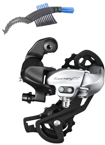 maxxi4you Shimano Tourney TX RD-TX800 Schaltwerk 7/8-fach zur Direktmontage Silber inkl Fahrrad Kettenbürste