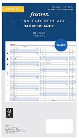 Filofax Kalendereinlage Personal Jahresplaner vertikal deutsch 2028