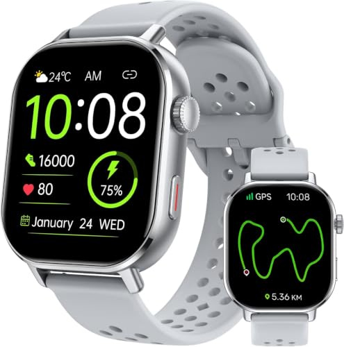 uaue Smartwatch Damen Herren mit GPS, 2.06 AMOLED Display Bluetooth Anruf | 5ATM Wasserdicht, , 178+ Sportmodi, mit Kompass/Fitness Tracker,Herzfrequenz/SpO2/Schlafmonitor,Kompatibel mit Android & Ios