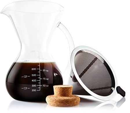 Apace Living SultryBrew Pour Over Kaffeebereiter inkl. Kaffeeschaufel und Korkdeckel Eleganter Handfilter für Filterkaffee mit Glaskaraffe & Permanentfilter aus Edelstahl (800 ML)
