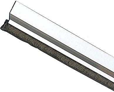 Amig - Burlete para Puertas de Entrada o de Paso - Burlete Adhesivo de sobreponer - Cepillo de Pelo - Lámina de plástico Entre la escobilla - 1 m - Plata - Aluminio