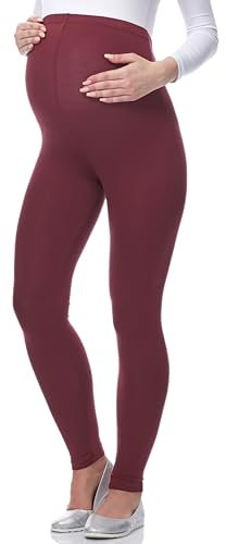 Be Mammy Lange Umstandsleggings aus Viskose Leggings Blickdicht Damen, Maternity Clothing, Ideal für die Schwangerschaft BE-02 (Burgund, XL)