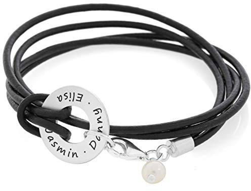 Lederarmband 925 Sterling Silber Damen mit Gravur Namensarmband personalisierter Schmuck Damenarmband Leder braun Gravurschmuck | HANDMADE IN GERMANY