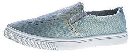 Damen Slipper Jeans-Stoff Halb Schuhe Blau Ballerinas flach Used-Look Sneakers Hellblau 38