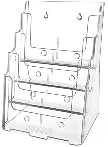 MaxGear Acrylic Brochure Holder 8.5 x 11 inch, 4 Tier Clear Literature Organizer Magazine Stand Display with Removable Divider for 4 x 9 inch Brochures, Pamphlet, Wall Mount or Countertop, 1 Pack