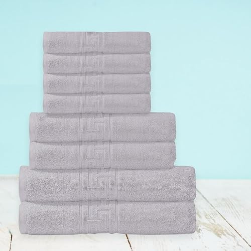 DTEX HOMES 8 Piece Towel Set 100% Egyptian Cotton 600 GSM, 2 Bath Towels, 2 Hand Towels, 4 Washcloths - Silver