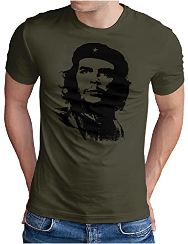 OM3® Che-Guevara T-Shirt - Herren - Viva La Revolution Castro Cuba Havana - Oliv, XL