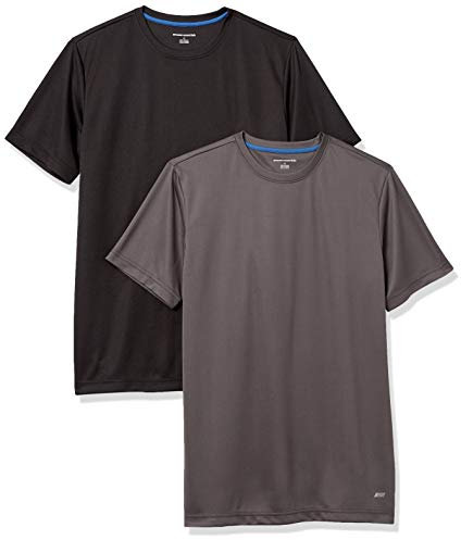 Amazon Essentials Herren Active Performance T-Shirt aus Tech-Stretch (Erhältlich In Big & Tall), 2er-Pack, Kohlegrau/Schwarz, L