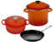 Le Crueset 5-Piece Oven and Stovetop Cookware Bundle with 4-1/2 QT Round Dutch Oven, Le Creuset 8 QT Covered Stockpot, and Le Creuset 10 Toughened Nonstick Pro Fry Pan - Flame