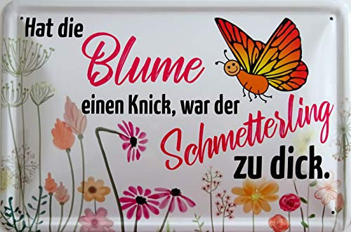 vielesguenstig-2013 Blechschild Schild 20x30cm - Hat die Blume einen Knick war der Schmetterling zu dick Garten
