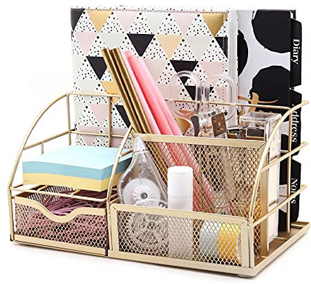 EXERZ Tisch-Organizer/Schreibtisch Organisator/Schreibtisch Tidy/Stifthalter/Multifunktions -Organisator (Goldfarben)