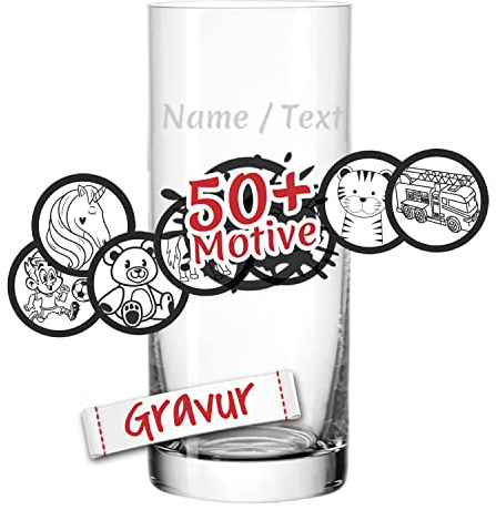 LEONARDO Kinder Trinkglas/Wasserglas mit Gravur personalisiert/Namen Text Motiv, Mädchen/Junge Glas graviert, EASY+, 330 ml