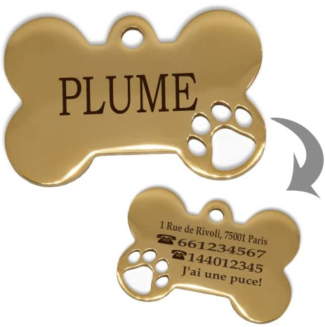 Ibera Gifts - Médaille Chien avec Gravure en Forme d'Os avec Pattes pour Animaux de Taille Moyenne à Grande, Médaille Chien Gravée