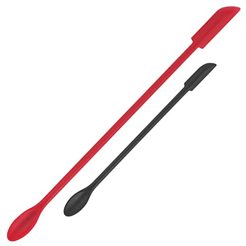 Cuttte Lot de 2 mini spatules en silicone – Petits grattoirs de maquillage pour cosmétiques, petits outils de beauté réutilisables, racloir fin pour pot de maquillage, noir et rouge