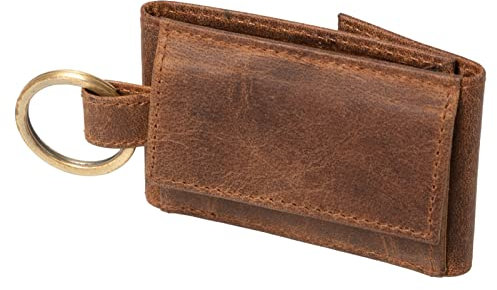 Alassio 42243 - Mini Geldbörse aus feinem Echtleder, kleines Portemonnaie mit Metallemblem und Schlüsselring, Münzbörse für gefaltete Scheine, Wallet ca. 8,5 x 5 cm, Braun